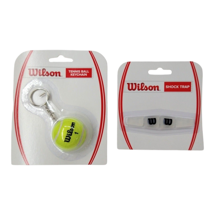 Pack Radach Sports con llavero de pelota de tenis Wilson y antivibrador Shock Trap en sus empaques originales