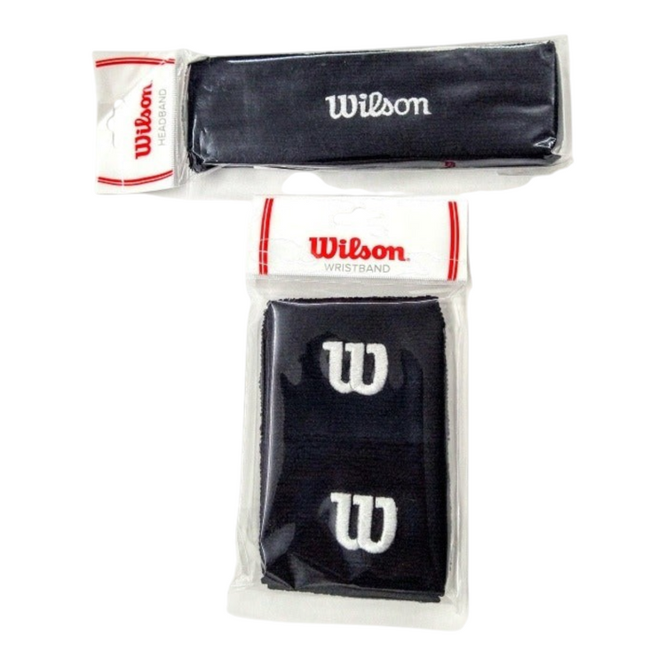 Pack Radach Sports de muñequeras y bandana Wilson negras absorbentes y confortables en su empaque original