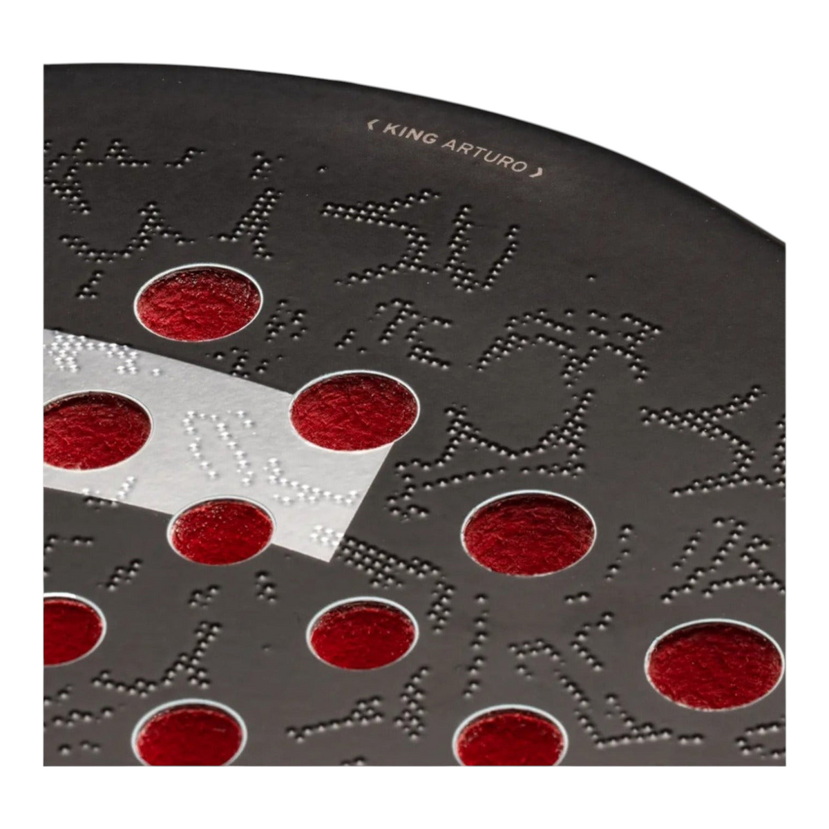 Detalle de la pala de pádel Radach Sports Head Coello Pro 2025 en color negro con textura y detalles en rojo