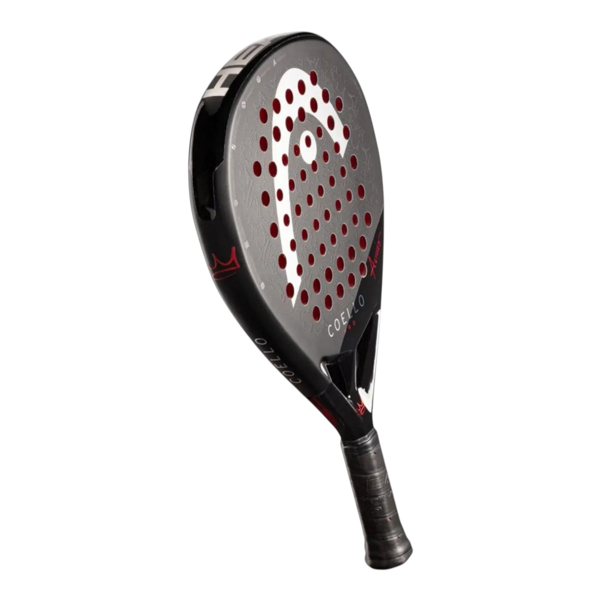 Pala de pádel Radach Sports Head Coello Pro 2025 en color negro con detalles en rojo y blanco