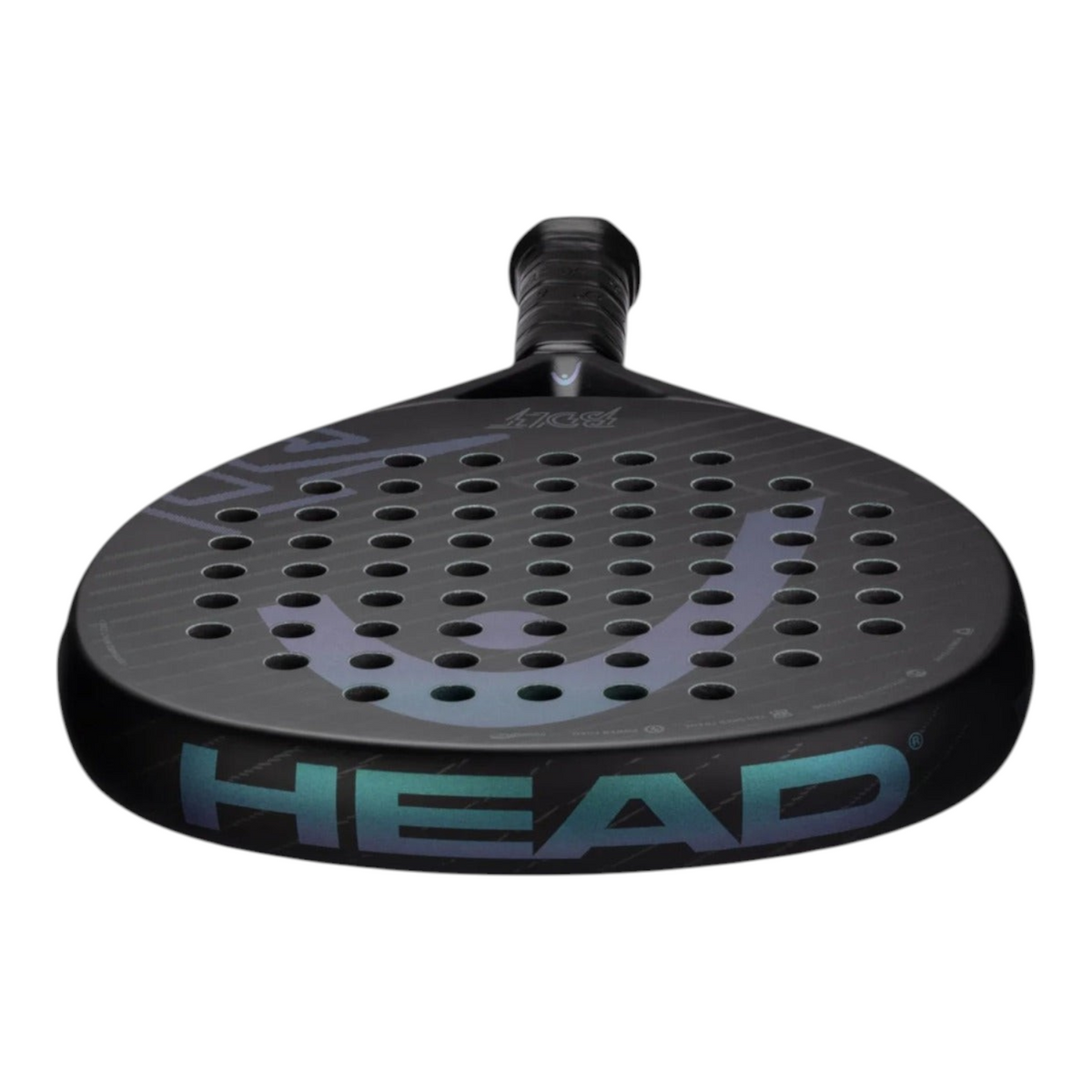 Pala de pádel Radach Sports Head Bolt en color negro con forma de lágrima y superficie de fibra de vidrio
