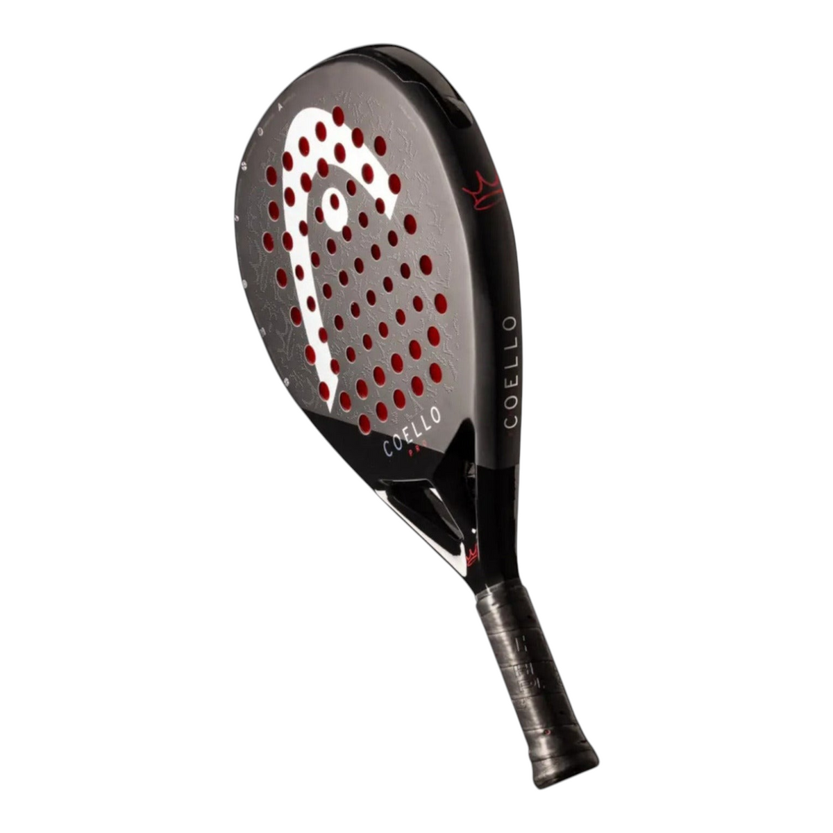 Pala de pádel Radach Sports Head Coello Pro 2025 en color negro con detalles en rojo y blanco