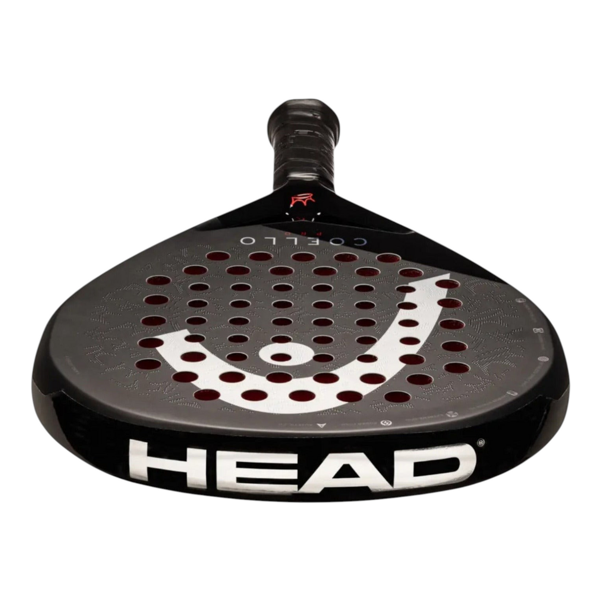 Pala de pádel Radach Sports Head Coello Pro 2025 en color negro con diseño profesional y logotipo de la marca