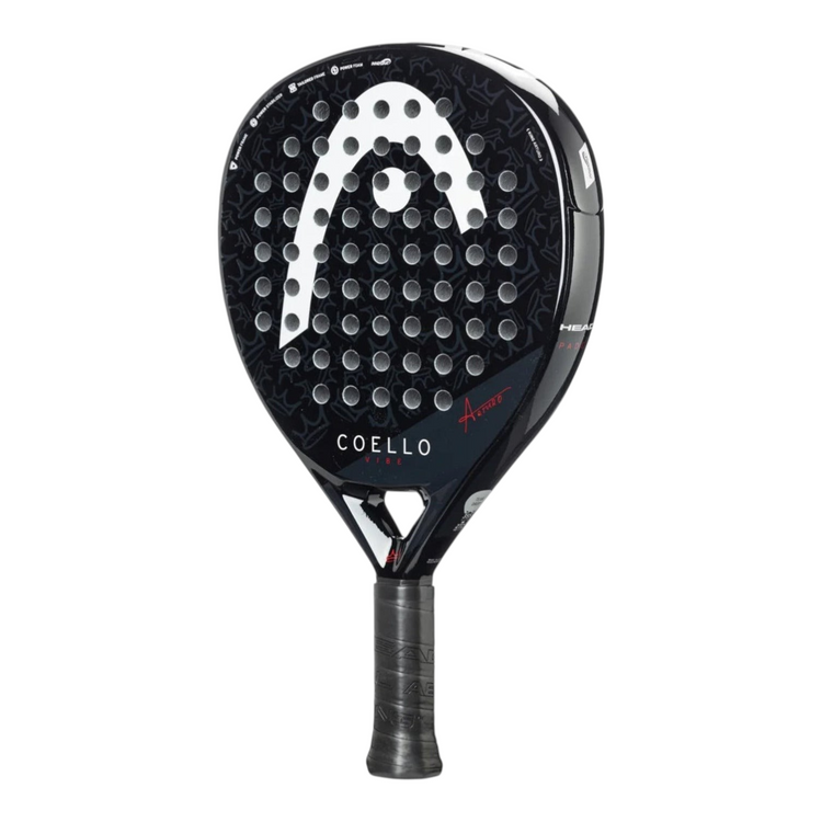 Pala de pádel Radach Sports Head Arturo Coello Vibe 2025 en color negro con forma de lágrima y firma del jugador.