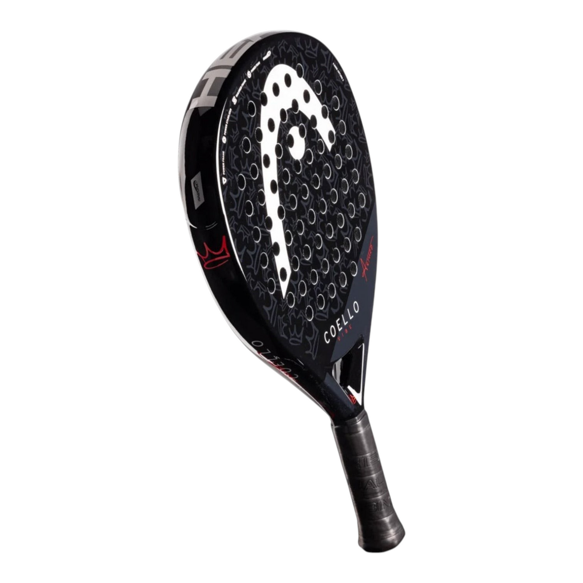Pala de pádel Radach Sports Head Coello Vibe 2025 en color negro con forma de lágrima y detalles de Arturo Coello