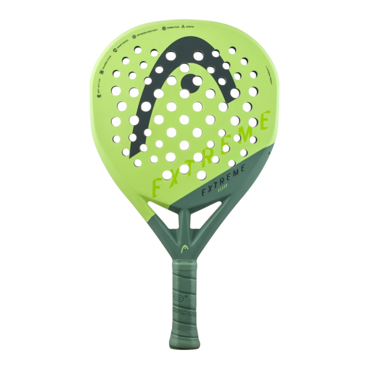 Pala de padel Radach Sports Head Extreme Elite en forma de diamante color verde lima con superficie de fibra de vidrio