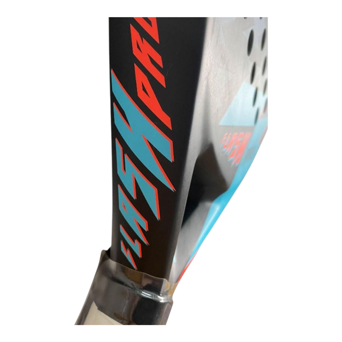 Pala de padel Radach Sports Head Flash Pro 2022 en color negro con detalles en azul y naranja