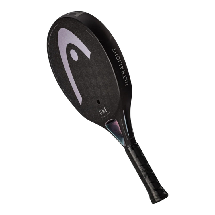Pala de pádel Radach Sports Head One Ultralight negra de 300g con forma redonda y superficie de carbono 12K