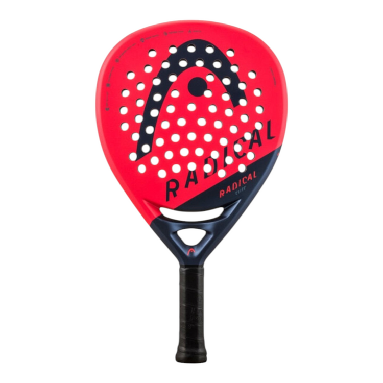 Pala de pádel Radach Sports Head Radical Elite en color naranja y negro con forma de lágrima para mayor equilibrio.