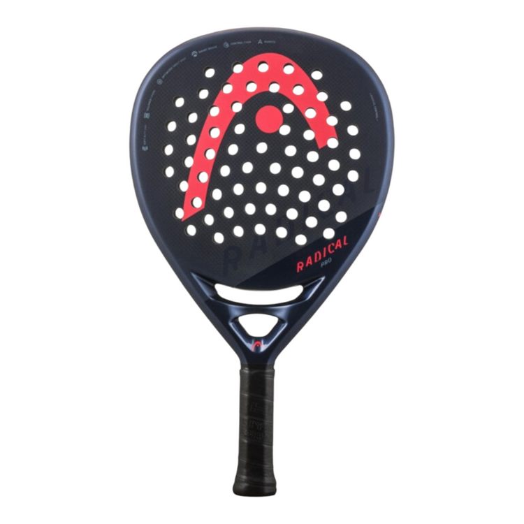 Pala de pádel Radach Sports Head Radical Pro en color negro y naranja con forma de lágrima para potencia y control
