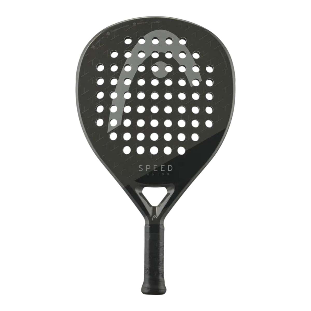 Pala de pádel Radach Sports Head Speed Junior 2025 en color negro con diseño en forma de lágrima y fibra de vidrio.