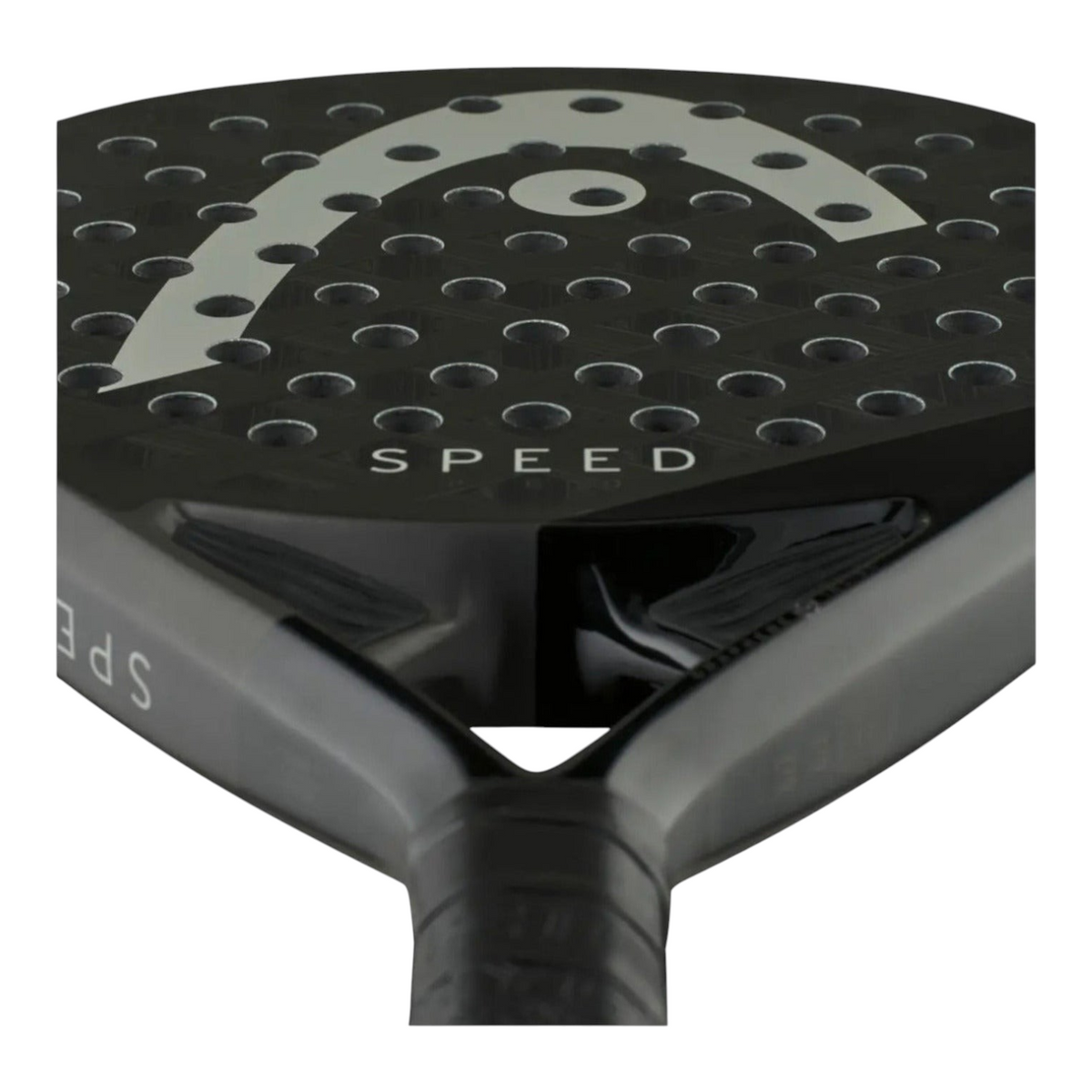 Primer plano de la pala de pádel Radach Sports Head Speed Pro 2025 en color negro con detalles grises