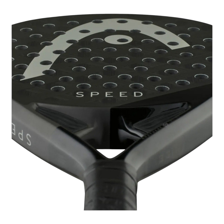 Primer plano de la pala de pádel Radach Sports Head Speed Pro 2025 en color negro con detalles grises