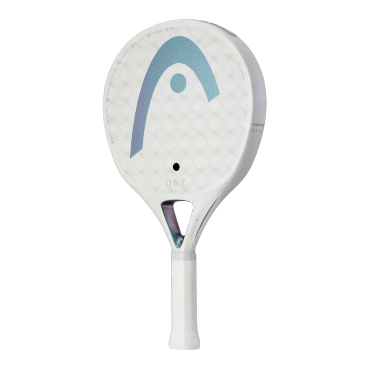Pala de pádel Radach Sports Head One Ultralight blanca de 300g con superficie de carbono 12K y diseño redondo