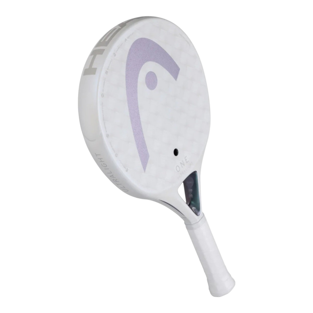 Pala de pádel Radach Sports Head One Ultralight blanca de 300g con superficie de carbono 12K y diseño redondo