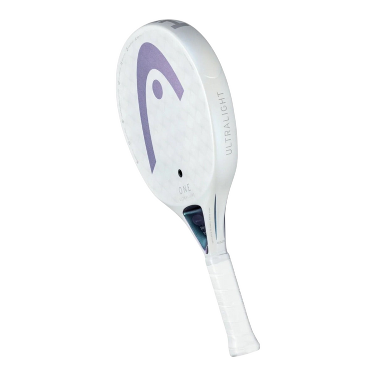 Pala de pádel Radach Sports Head One Ultralight blanca de 300g con forma redonda y superficie de carbono 12K