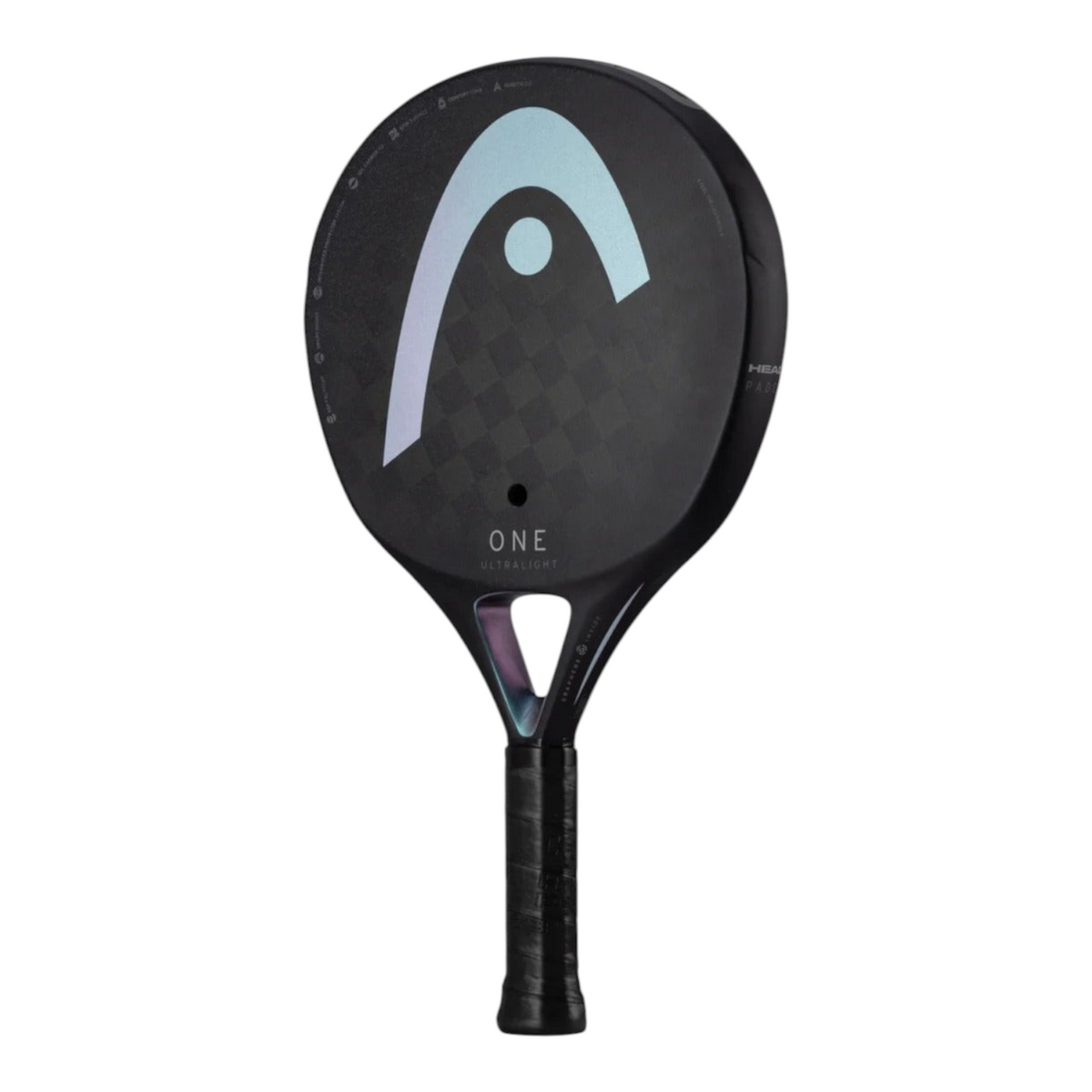 Pala de pádel Radach Sports Head One Ultralight negra de 300g con forma redonda y superficie de carbono 12K