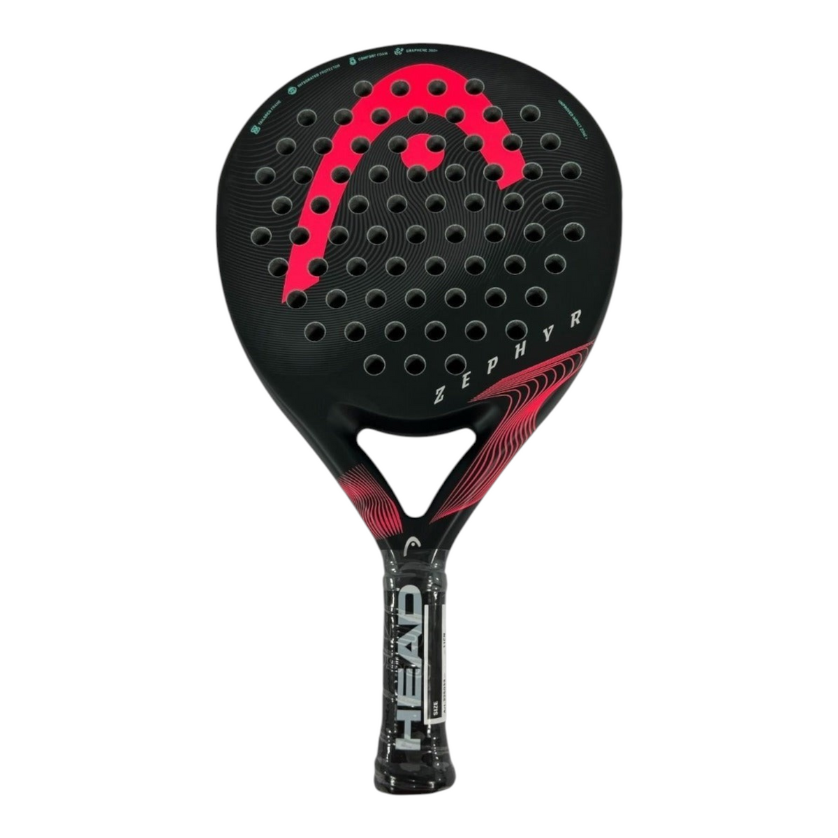 Pala de pádel Radach Sports Head Zephyr 2023 redonda en color negro y rosa con tecnología Graphene 360+