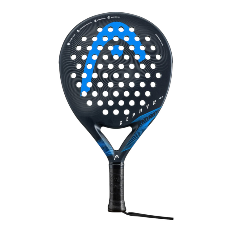 Pala de padel Radach Sports Head Zephyr Pro 2023 en color negro y azul con diseño aerodinámico y grafeno
