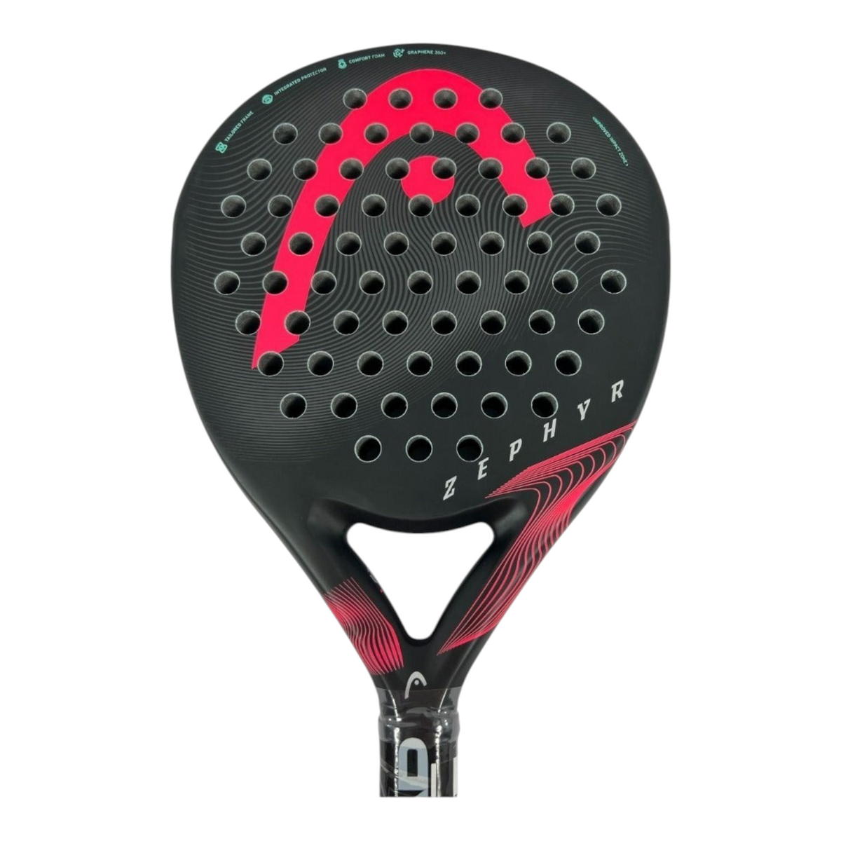 Pala de pádel Radach Sports Head Zephyr 2023 redonda en color negro y rosa con tecnología Graphene 360+