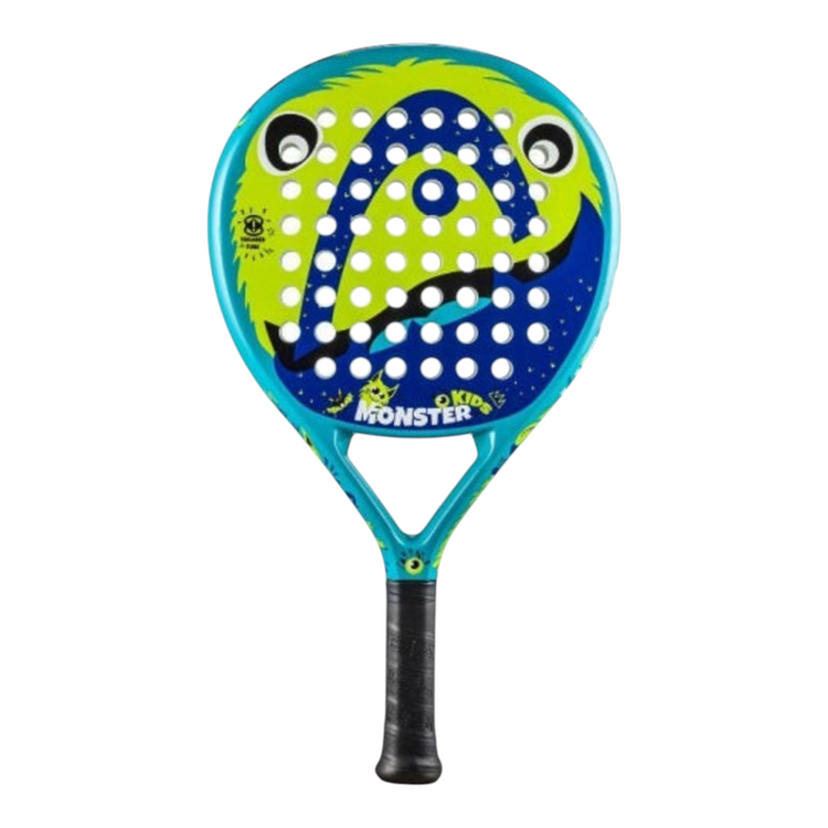 Pala de pádel infantil Radach Sports Head Monster 2024 redonda en colores azul, verde y aqua con diseño divertido