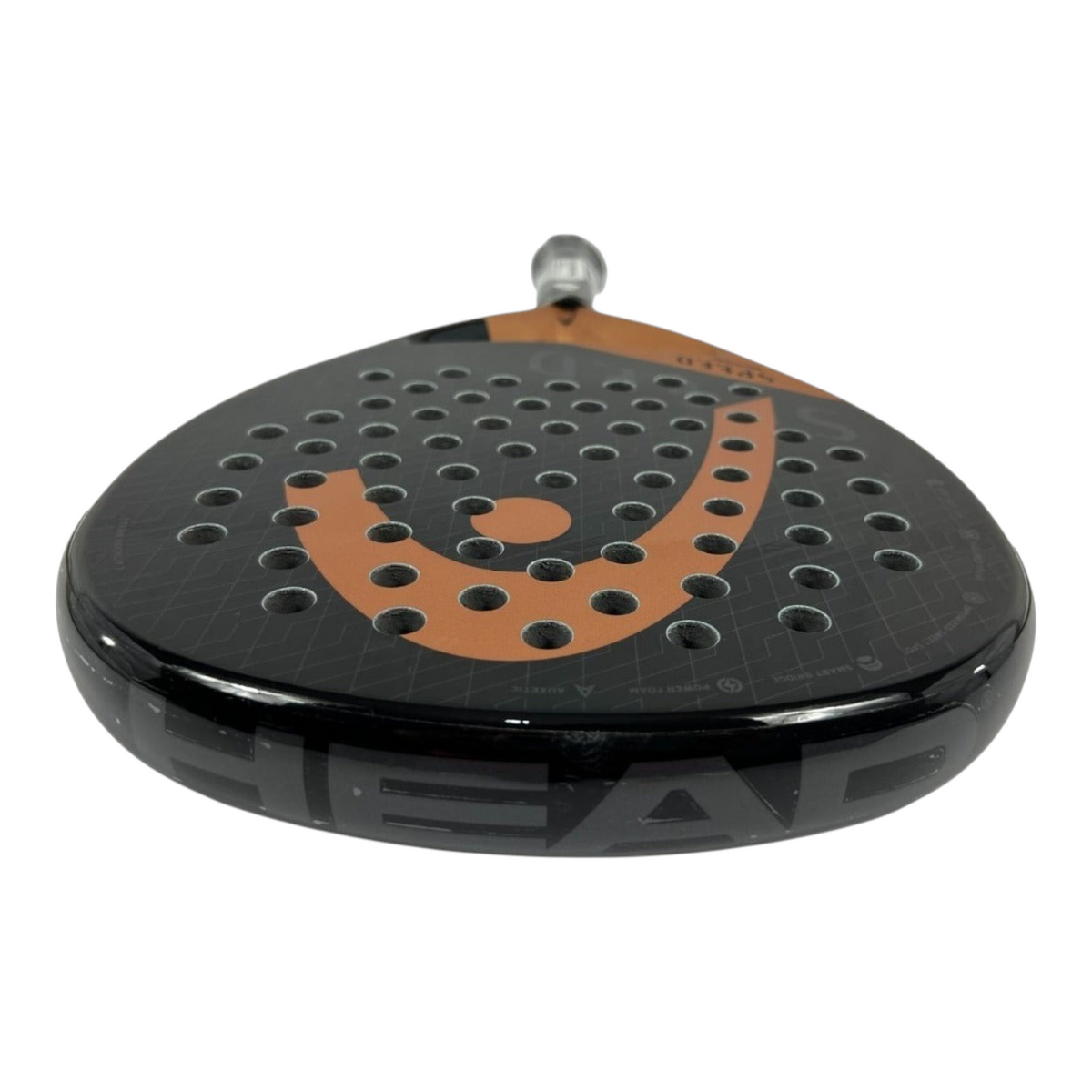 Pala de padel Radach Sports Head Speed Motion 2023 en forma de lágrima, color negro con detalles en cobre.