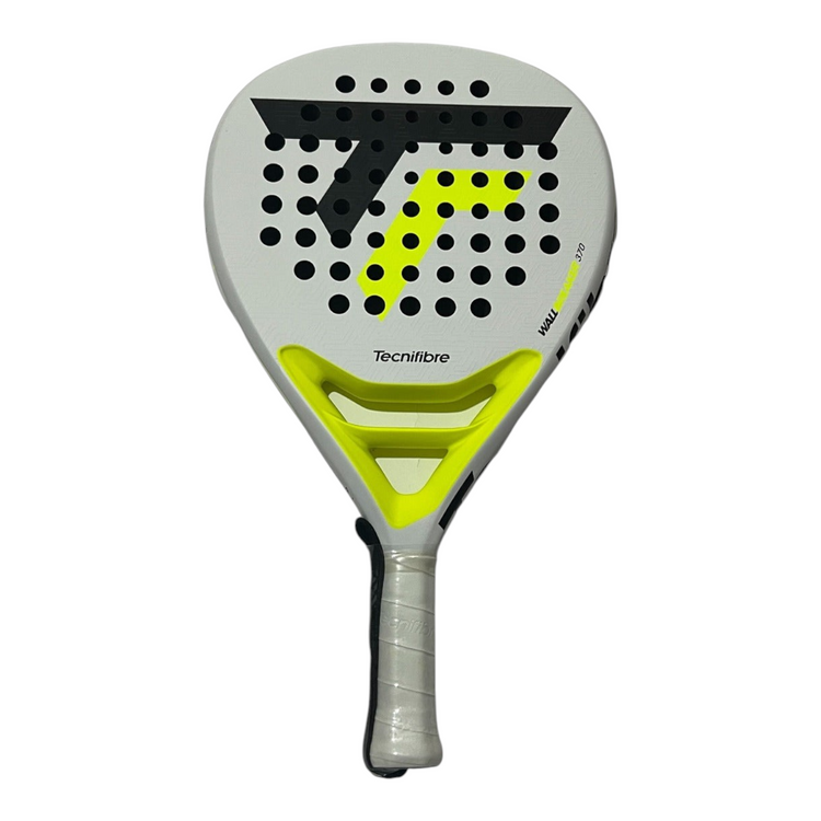Pala de padel Radach Sports Tecnifibre Wall Breaker 370 en forma de lágrima con detalles en amarillo y negro