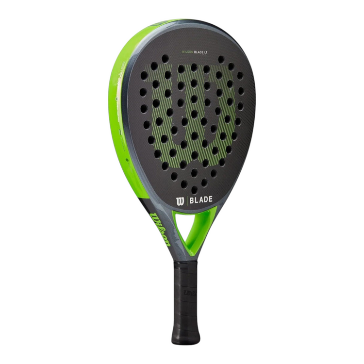 Pala de pádel Radach Sports Wilson Blade LT V2 en color verde y negro con superficie texturizada y forma de lágrima