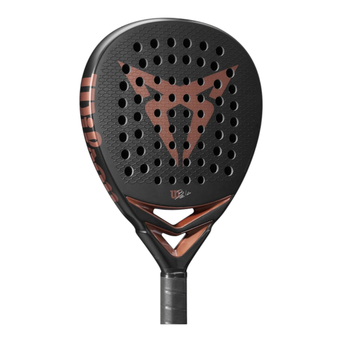 Pala de pádel Radach Sports Wilson Cupra V2 Bela en forma de diamante, color negro y cobre con cara de carbono 3K.