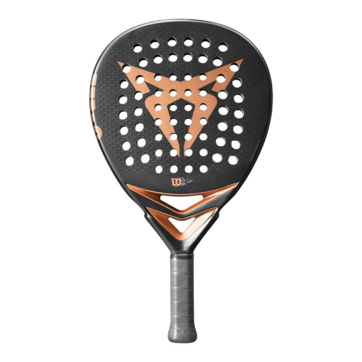 Pala de pádel Radach Sports Wilson Cupra V2 Bela con forma de diamante, cara de carbono 3K y detalles en color cobre.