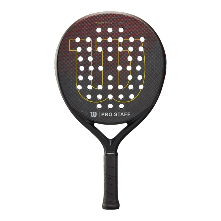 Pala de padel Radach Sports Wilson Pro Staff Tour redonda de fibra de carbono con diseño negro y detalles en rojo