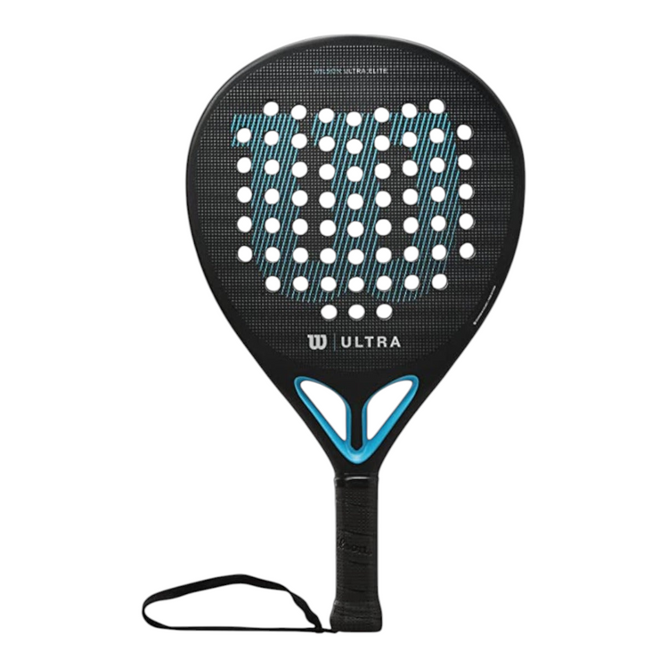 Pala de padel Radach Sports Wilson Ultra Elite V2 en color negro y azul con forma de diamante y puente Power Pillar