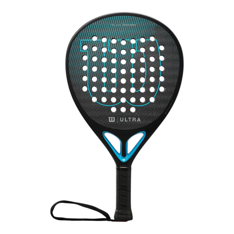 Pala de padel Radach Sports Wilson Ultra Pro V2 de fibra de carbono en color negro y azul con forma de diamante