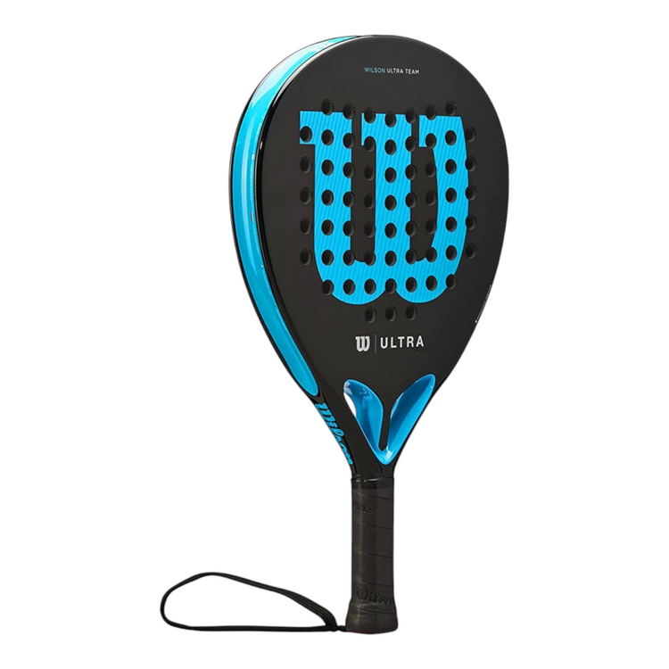 Pala de pádel Radach Sports Wilson Ultra Team 2 en negro y azul con forma de diamante y puente Power Pillar