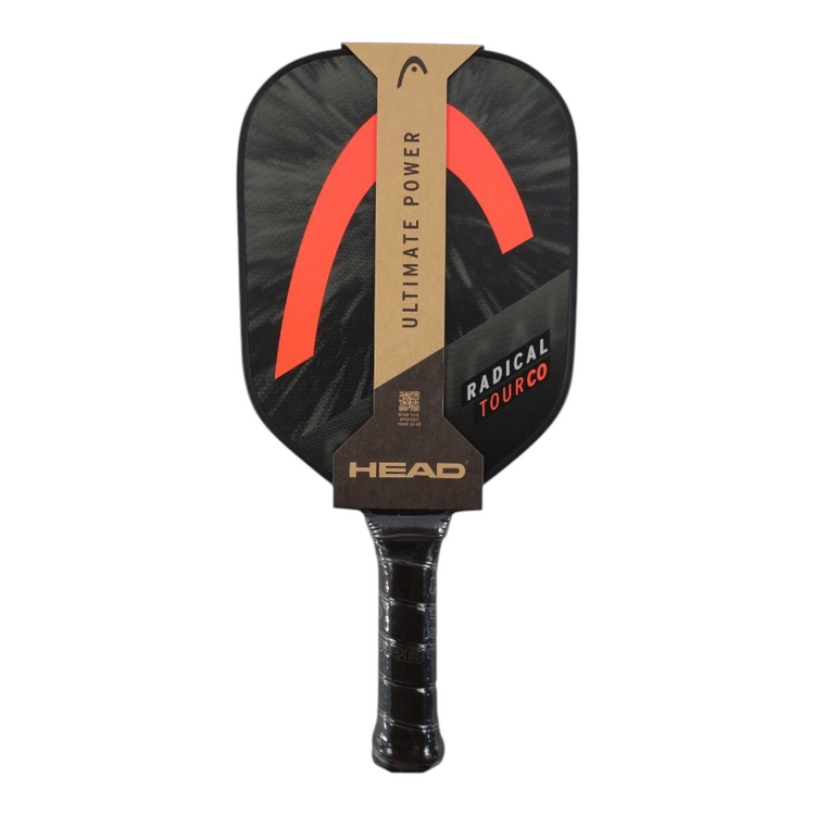 Pala de pickleball Radach Sports Head Radical Tour Co negra con detalles en naranja y diseño ergonómico de alto nivel