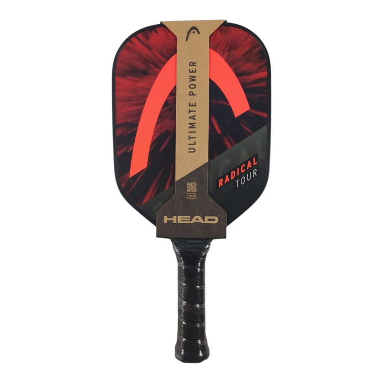 Pala de pickleball Radach Sports Head Radical Tour con diseño en negro y rojo, incluye etiqueta de Ultimate Power