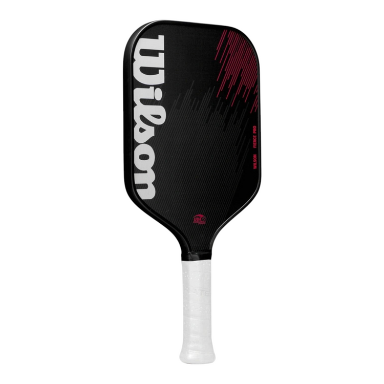 Pala de pickleball Radach Sports Wilson Fierce Pro negra con detalles en rojo y mango blanco