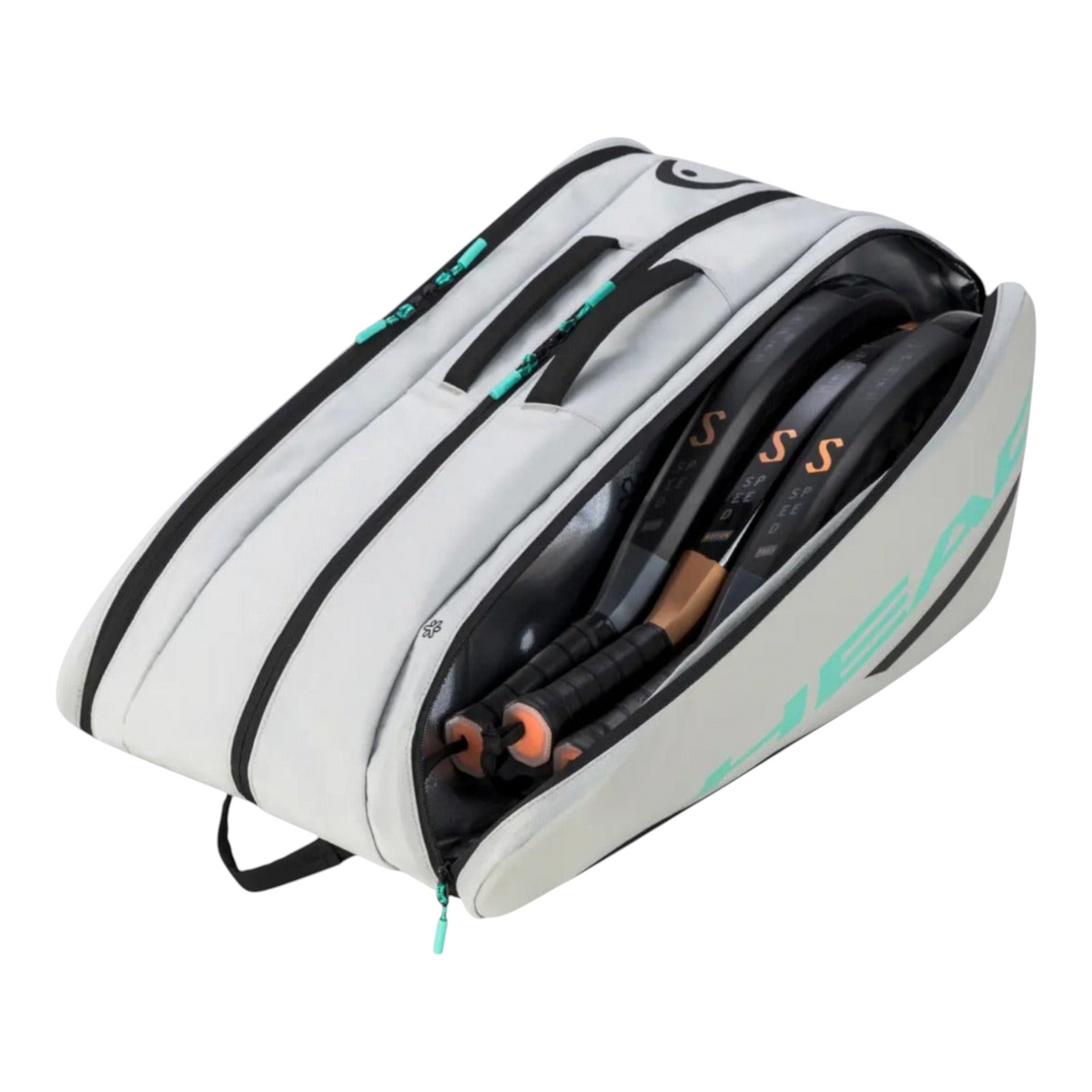 Paletero Head Tour Padel Bag L Ccte de Radach Sports en color gris claro con detalles en turquesa y palas dentro