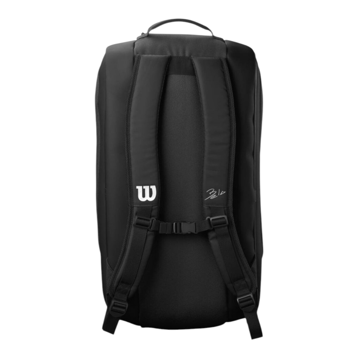 Mochila de pádel Radach Sports Wilson Bela Super Tour en color negro con correas acolchadas y firma de Fernando Belasteguín
