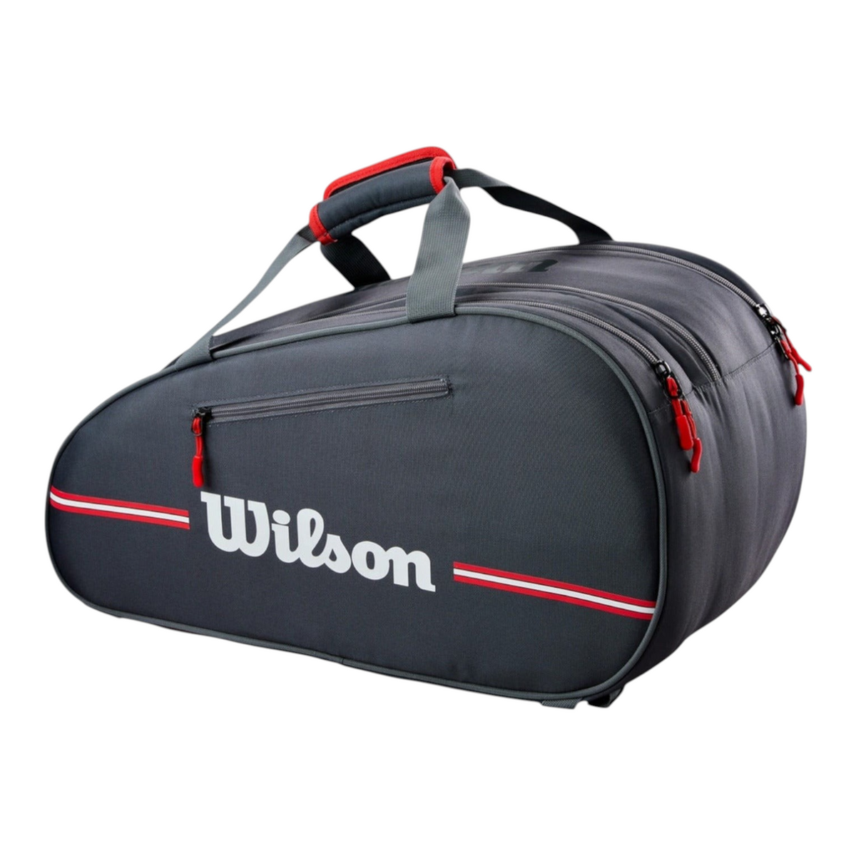 Paletero Wilson Team Padel negro con detalles rojos, fabricado en poliéster, disponible en Radach Sports.