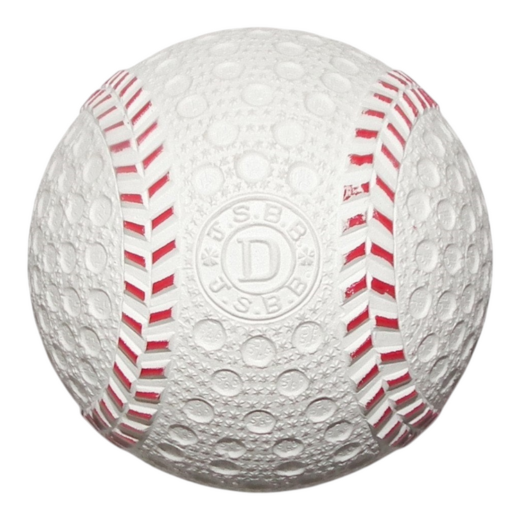 Pelota de béisbol infantil Radach Sports modelo D blanca con textura de hoyuelos y costuras rojas para entrenamiento