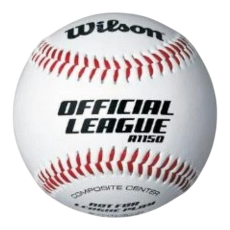 Pelota de béisbol Wilson A1150 blanca con costuras rojas para calentamiento, disponible en Radach Sports