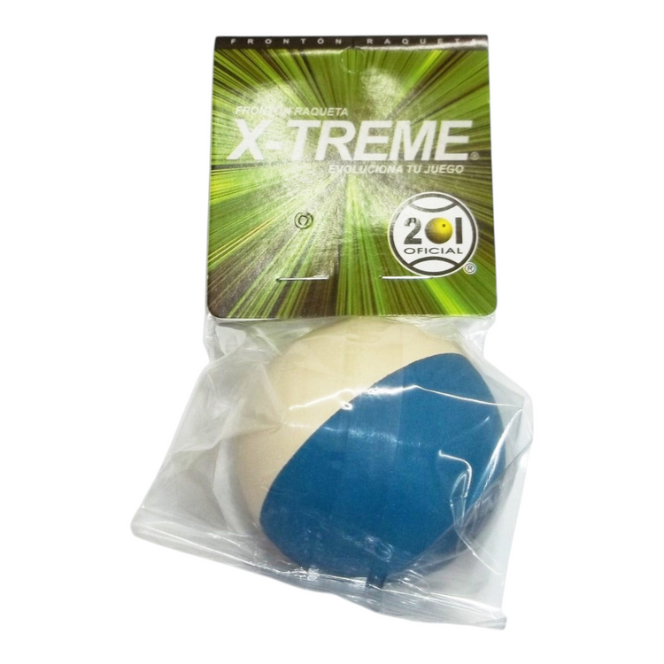 Pelota de frontenis Radach Sports Xtreme Jumbo 201 en color azul y blanco en empaque individual