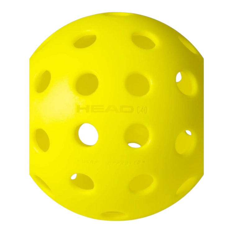Pelota de pickleball amarilla Head Championship 40 para exteriores de Radach Sports con perforaciones precisas