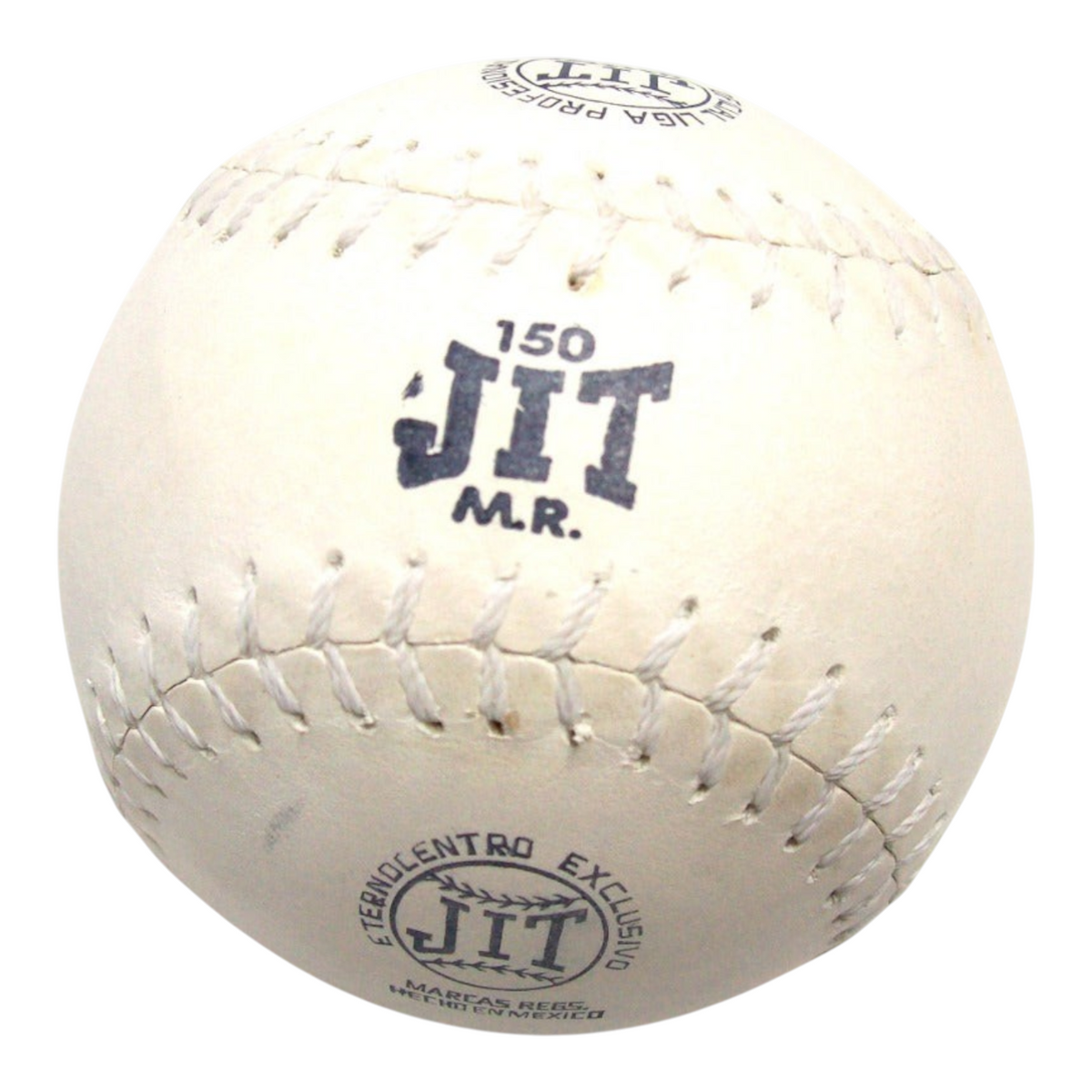 Pelota de softbol Radach Sports Jit 150 blanca con costuras reforzadas y logotipo impreso en negro