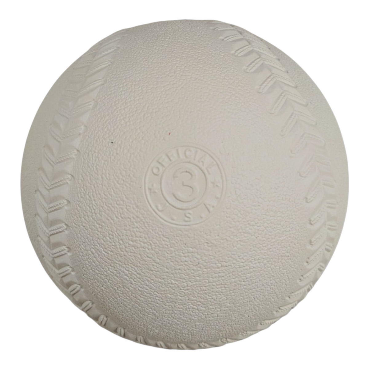 Pelota de softbol blanca Kenko S3C de Radach Sports con textura rugosa y costuras moldeadas