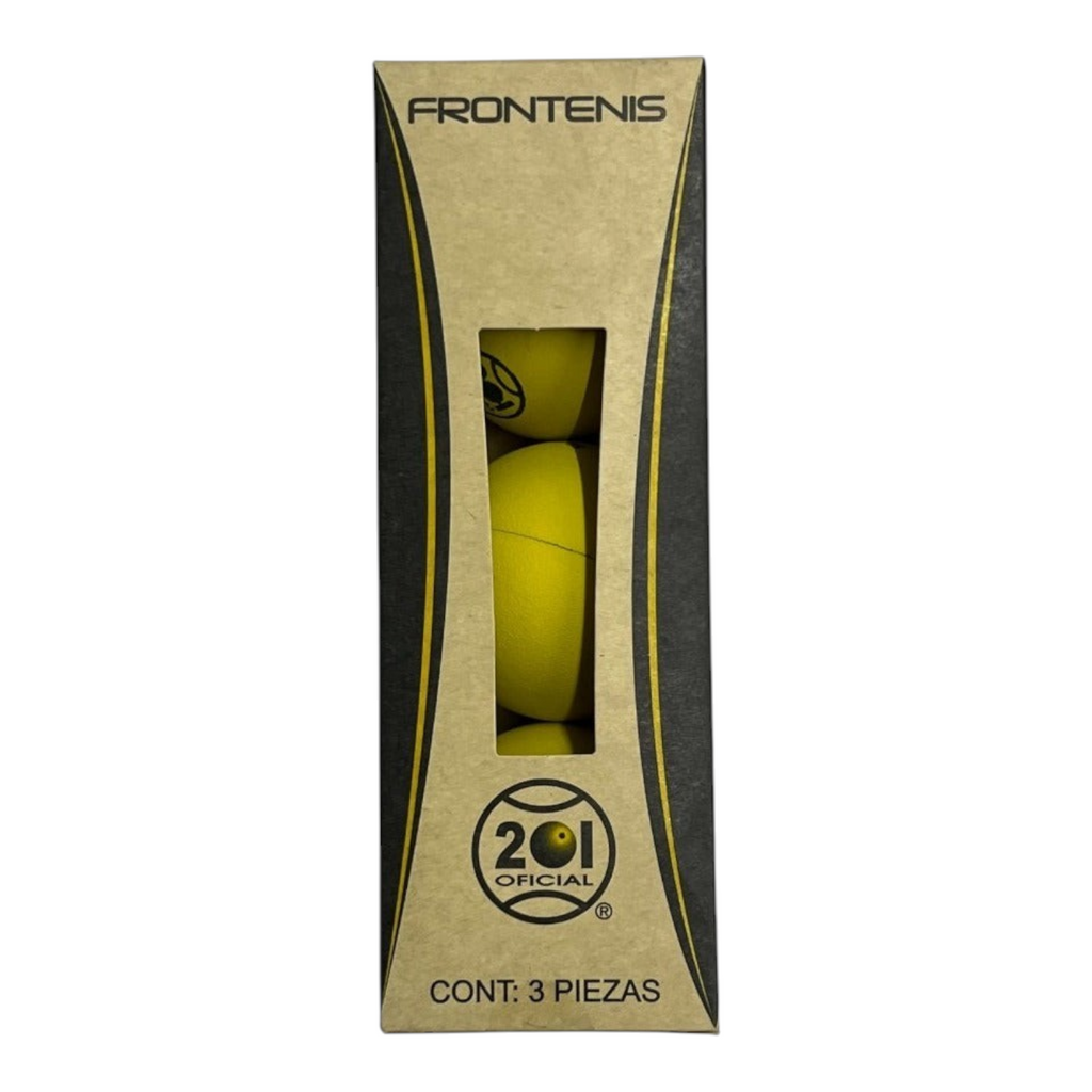 Bote Radach Sports con 3 pelotas de frontenis amarillas modelo 201 oficial para frontón a mano