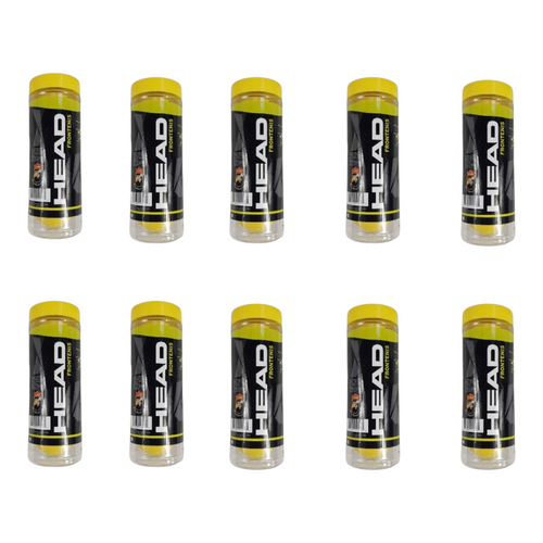 Pack de 10 botes de pelotas de frontenis HEAD con tapa amarilla, ideales para frontón a mano o con raqueta