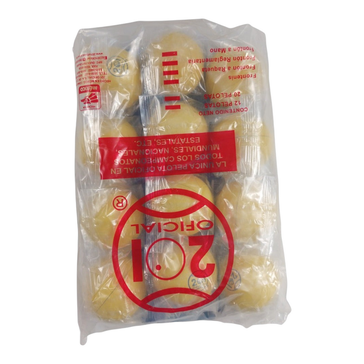 Bolsa de 12 pelotas amarillas Radach Sports 201 para frontón a mano con empaque plástico transparente