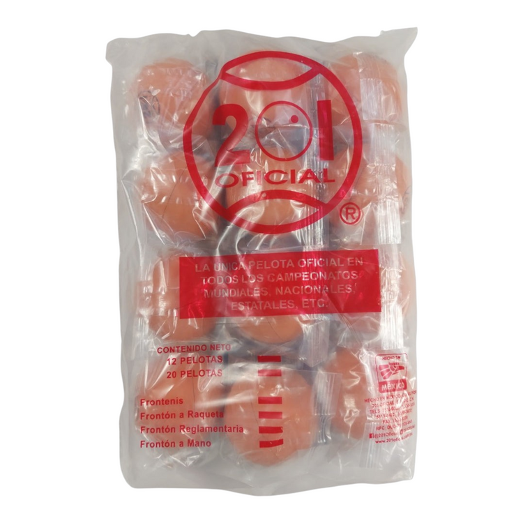 Bolsa de 12 pelotas de frontón naranja marca Radach Sports para frontenis y frontón a mano